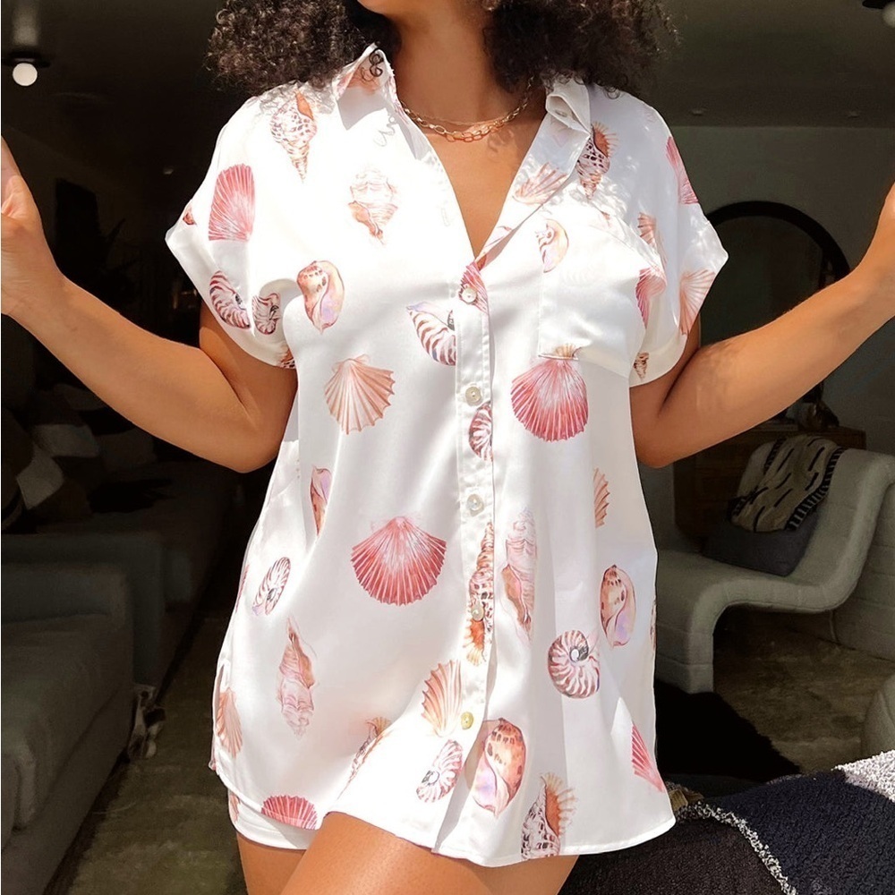 SHOW ME YOUR MUMU Day Dream PJ Top In White Shell Luxe Satin